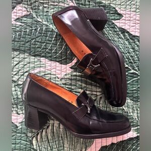 David Aaron Black Heeled Loafers